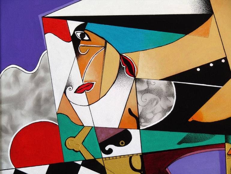 Original Cubism Geometric Painting by Juan Antonio Puebla Arias