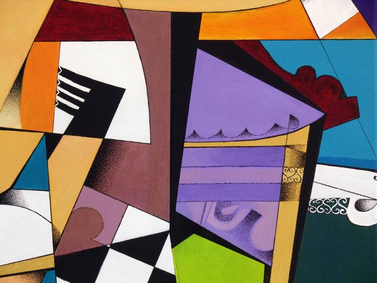 Original Cubism Geometric Painting by Juan Antonio Puebla Arias