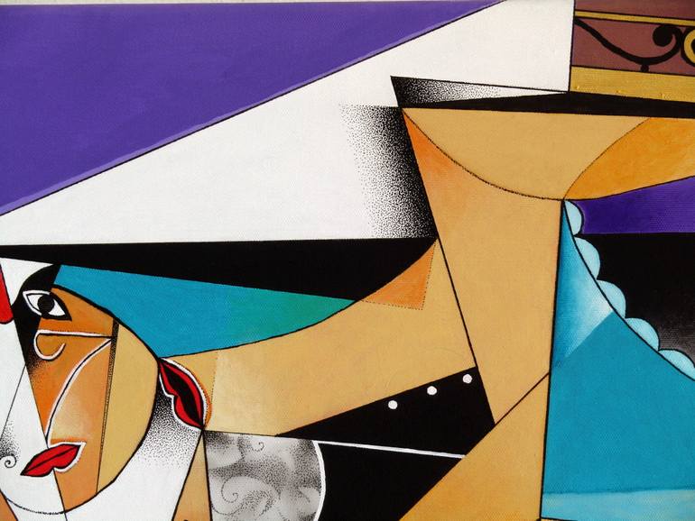 Original Cubism Geometric Painting by Juan Antonio Puebla Arias