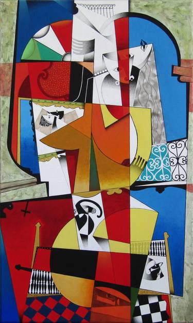 Original Cubism Geometric Paintings by Juan Antonio Puebla Arias