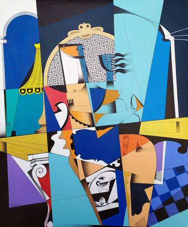 Original Cubism Geometric Paintings by Juan Antonio Puebla Arias