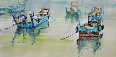 Original Expressionism Boat Paintings by Grace Wang