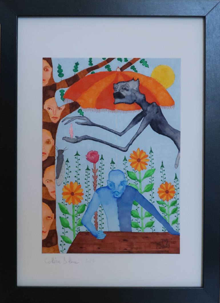 Original Figurative People Drawing by Patrick Gourgouillat