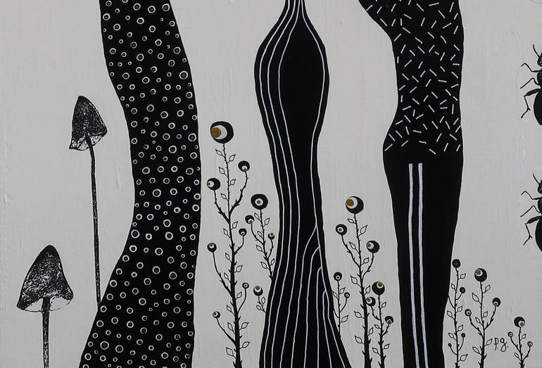 Original Black & White Garden Painting by Patrick Gourgouillat