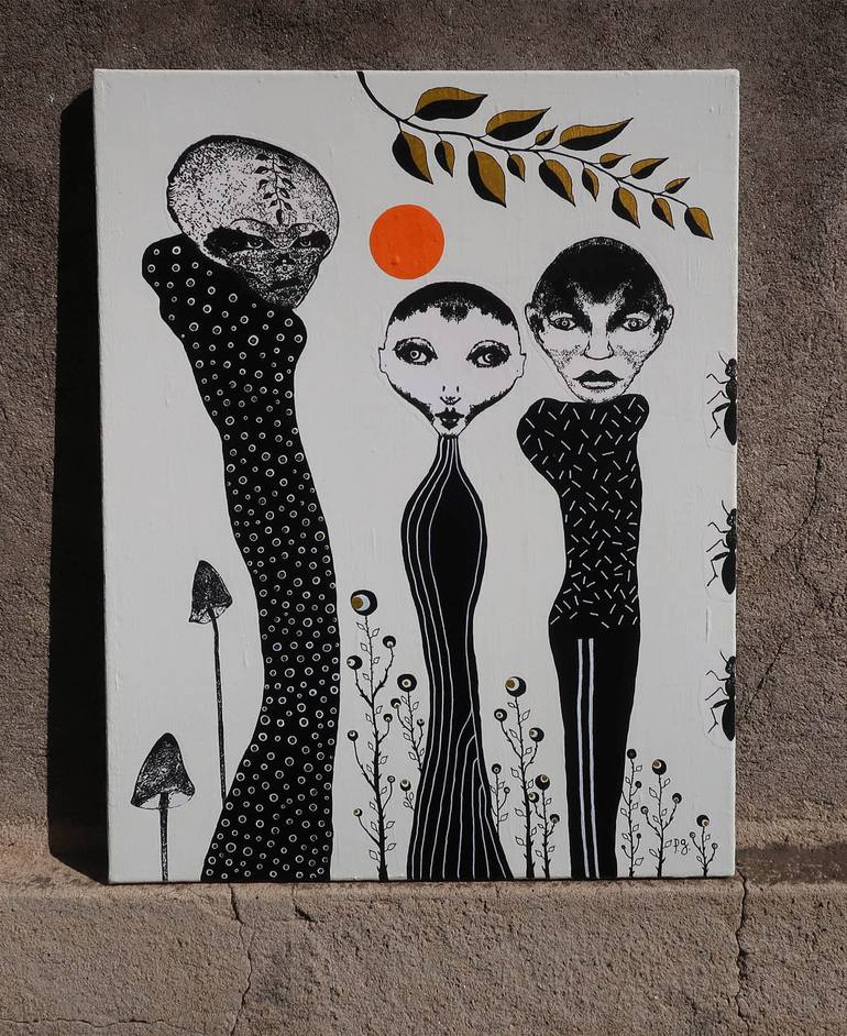 Original Black & White Garden Painting by Patrick Gourgouillat