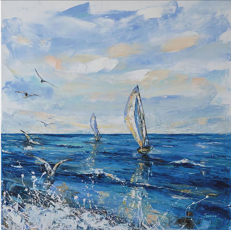 Original Impressionism Yacht Painting by Kateryna Ivonina