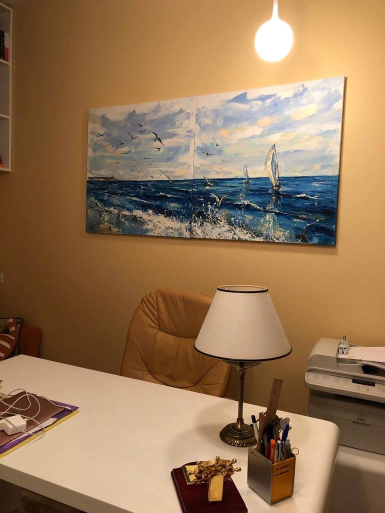 Original Impressionism Yacht Painting by Kateryna Ivonina