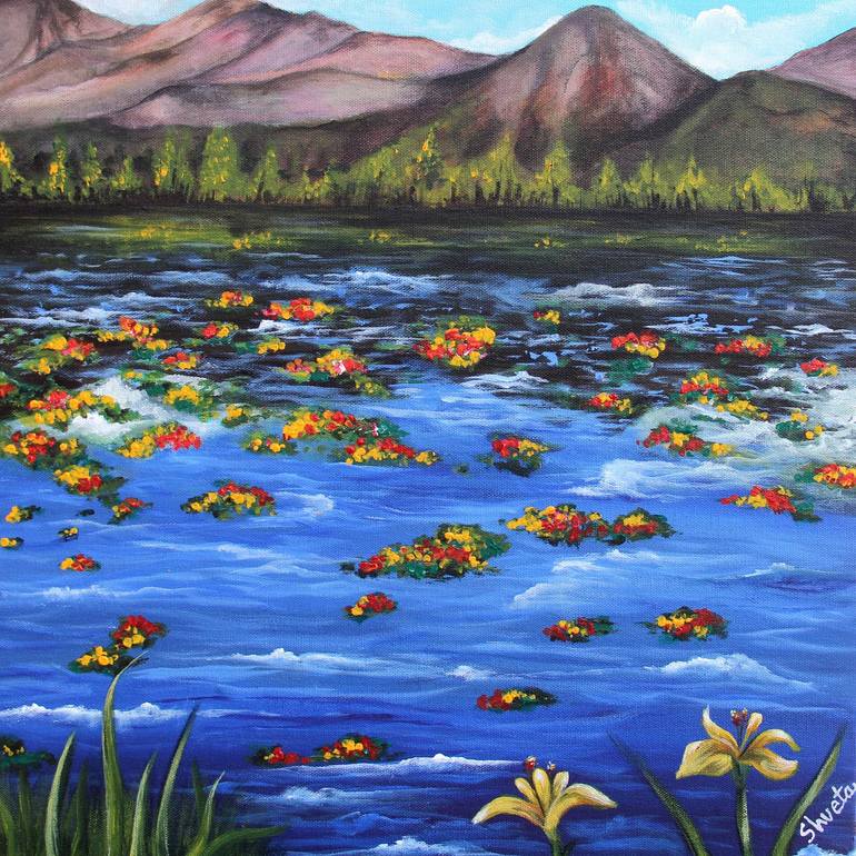 When the River Blooms Painting by Shveta Saxena | Saatchi Art