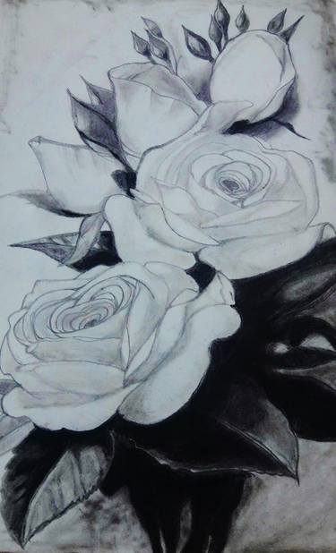 Original Fine Art Floral Drawings by Dimeji Arts