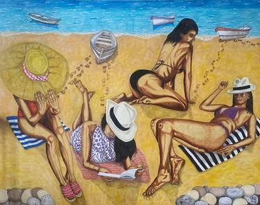 Original Figurative Beach Paintings by Huseyin Ak