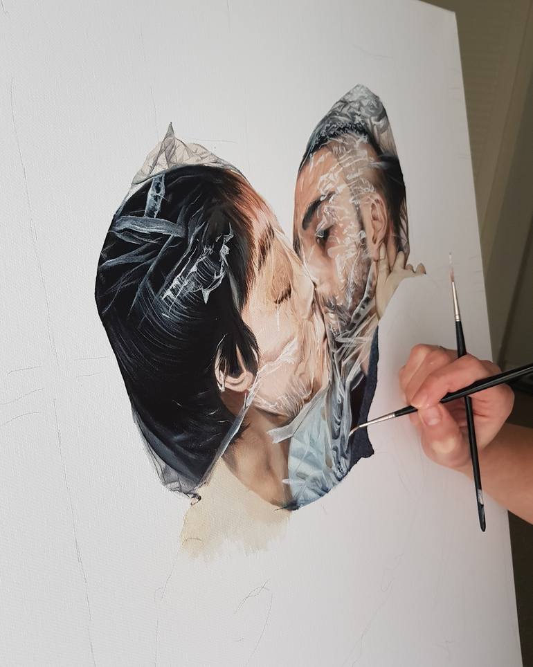 Original Photorealism Love Painting by Natalya Amirova