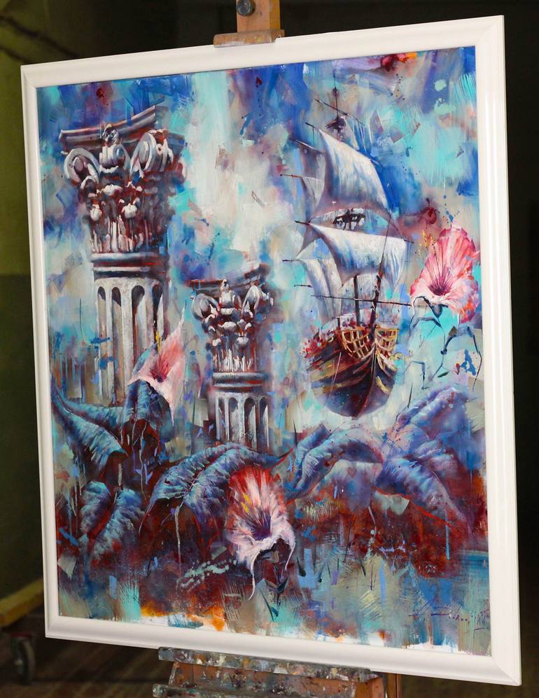 Original Art Deco Boat Painting by Alexandre Dobrodiy