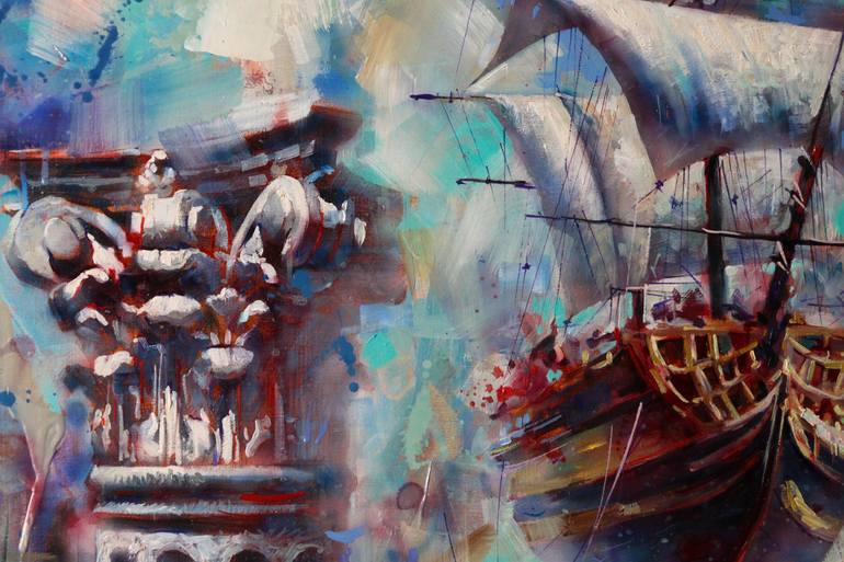 Original Art Deco Boat Painting by Alexandre Dobrodiy