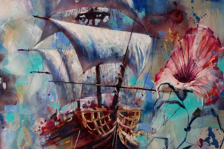 Original Art Deco Boat Painting by Alexandre Dobrodiy