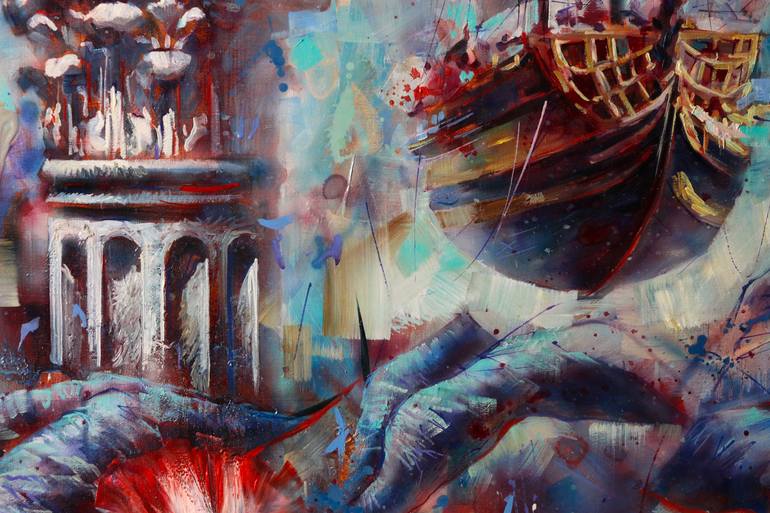 Original Art Deco Boat Painting by Alexandre Dobrodiy