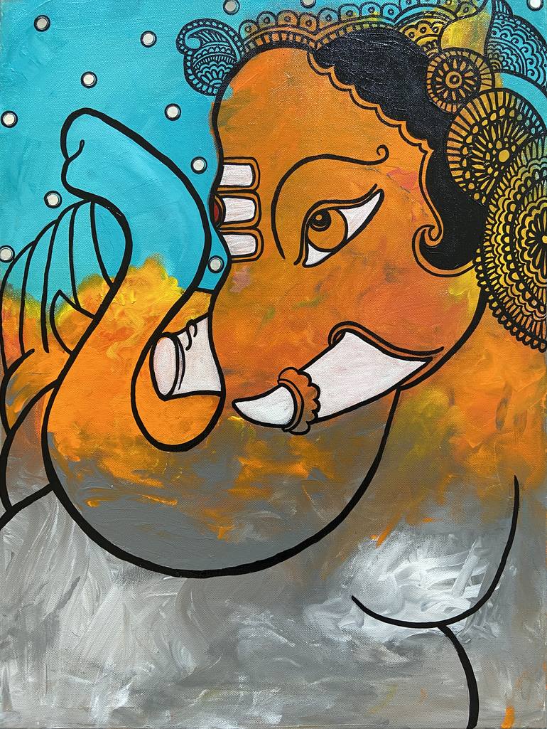 Lord Ganesh - Folk Art Painting by Avni Patel | Saatchi Art