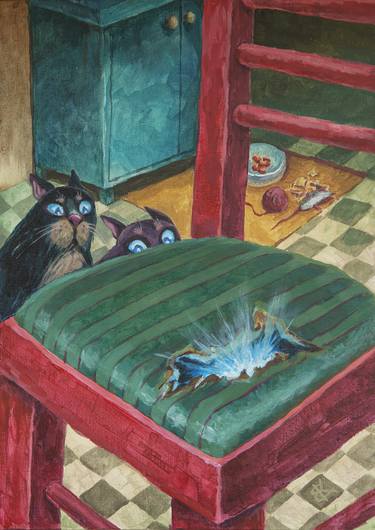 Original Surrealism Cats Paintings by Yevhen Karpenko