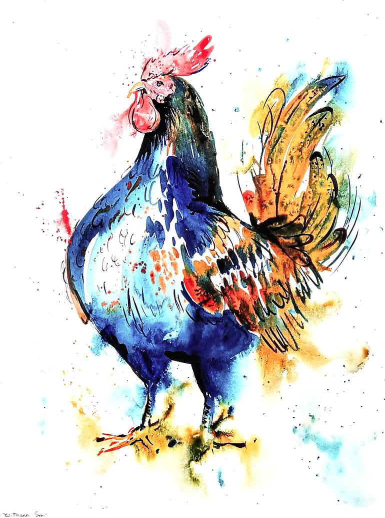 Rooster Farmhouse painting Bird Watercolor art 18 x 24 n Painting by ...