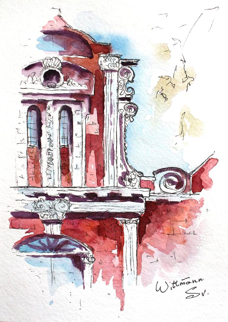 Watercolor sketch with City architecture. Painting by Svetlana Wittmann ...