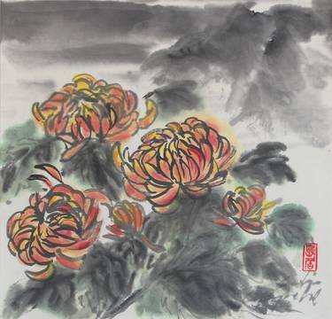 Saatchi Art Artist Nadja Van Ghelue; Paintings, “I Pick Chrysanthemums By The Eastern Fence, Sumi-e” #art