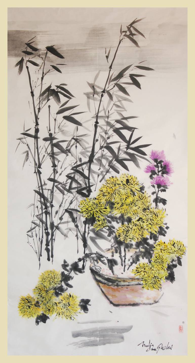 Original Minimalism Floral Painting by Nadja Van Ghelue