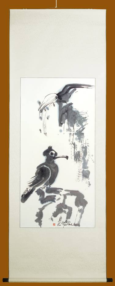 The Cormorant Immersed In Infinity - Contemporary Sumi-e Painting thumb