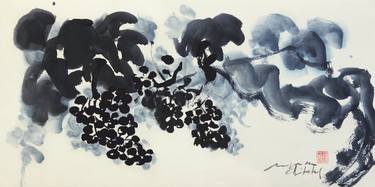 Grapes Vine in Lively Brushstrokes, Modern Grapes Watercolor thumb