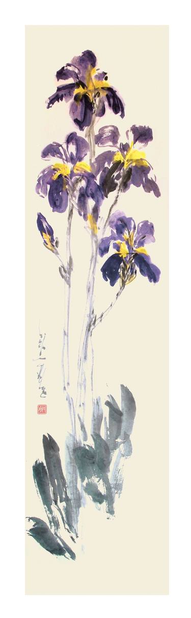 Wild Blue Iris,  Purple Iris in Expressive Modern Brushstrokes thumb