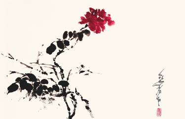 Red Rose Performing, Zen Style Red Rose Sumi-e thumb