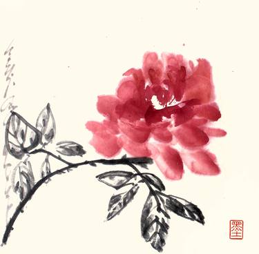 Reddish Pink Rose Brushed In Lively Abstract Brushstrokes thumb