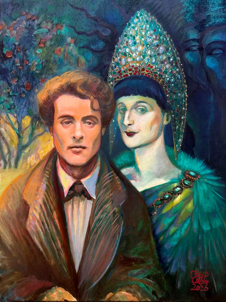 Original Famous Painting by Karina Kulyk  Impressionism Art on Canvas  Modigliani and Akhmatova
