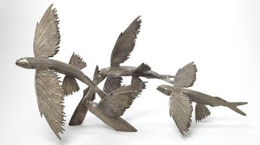 ‘TAKE WING’ bronze flying fish sculpture thumb