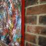 'Kaleidoscope' is a visual journey drawing the viewers eyes from the outside of the canvas disappearing into the centre of the painting. The changing colours and forms are explored as each circle is turned. The acrylic paint has been manipulated  to merge the colours into the illusion of a tunnel with the golden and bronze flecks catching the light, creating a 'Kaleidoscope'.