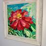 Red gerbera daisy floral study collage on board. Made with papers which are hand-painted using acrylic paint combined with different textured and patterned papers. The use of vibrant colors with the variety of papers creates an interesting visual mix. Framed in a quality white-washed wood frame.