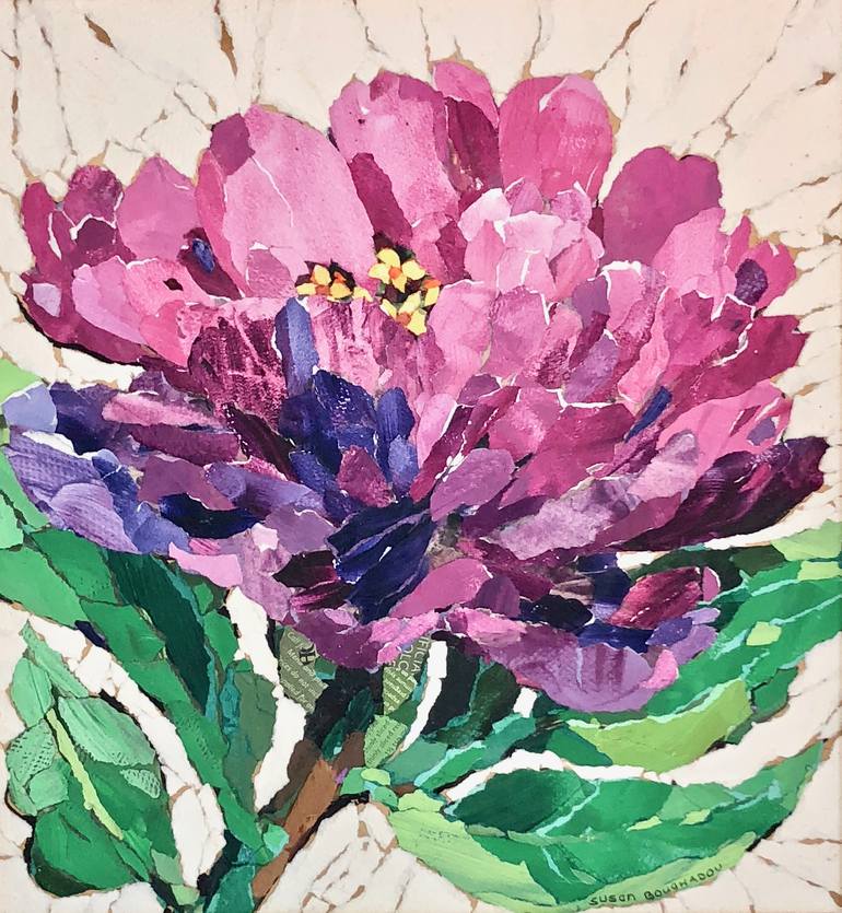 Original Fine Art Floral Collage by Susan Boughadou