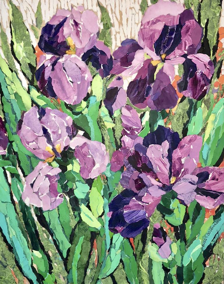 Original Fine Art Floral Collage by Susan Boughadou