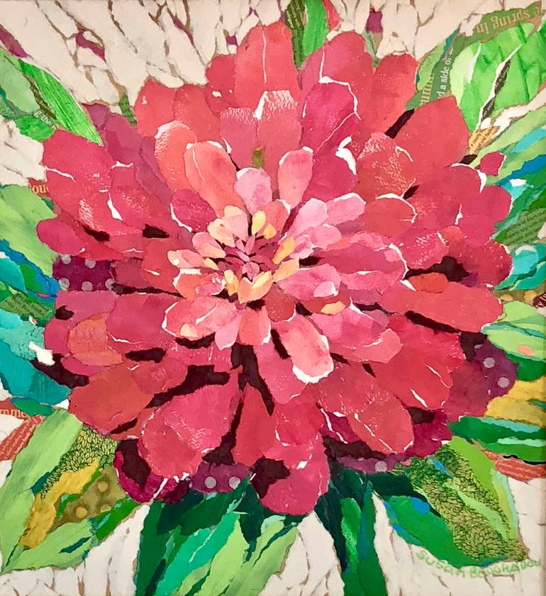 Original Impressionism Floral Collage by Suze Boughadou