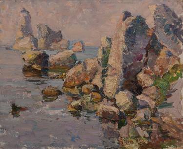 Original oil painting, seascape in the morning at sea, Kerch thumb