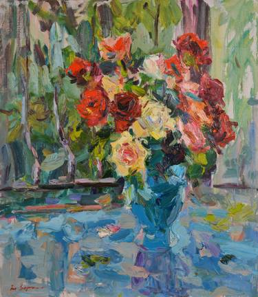 Oil painting, original picture of a floral still life of a rose thumb