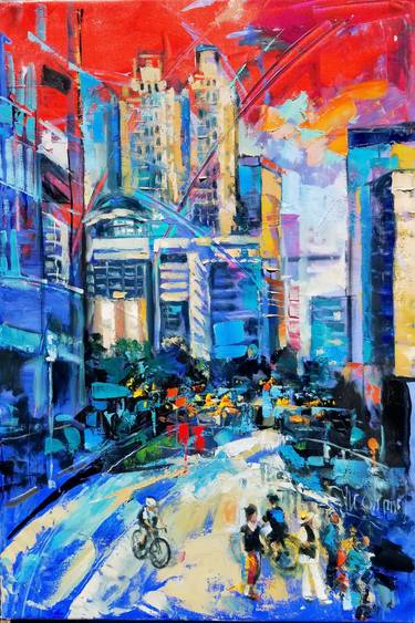 Original Abstract Expressionism Cities Paintings by Vladimir Demidovich