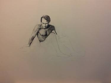 Seated male nude drawing thumb