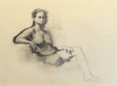 Drawing of seated young woman thumb
