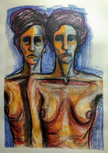 Original Expressionism Nude Drawings by Gaston Rene Moreno Manzo
