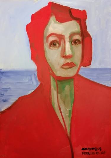 retrato de mujer en rojo thumb