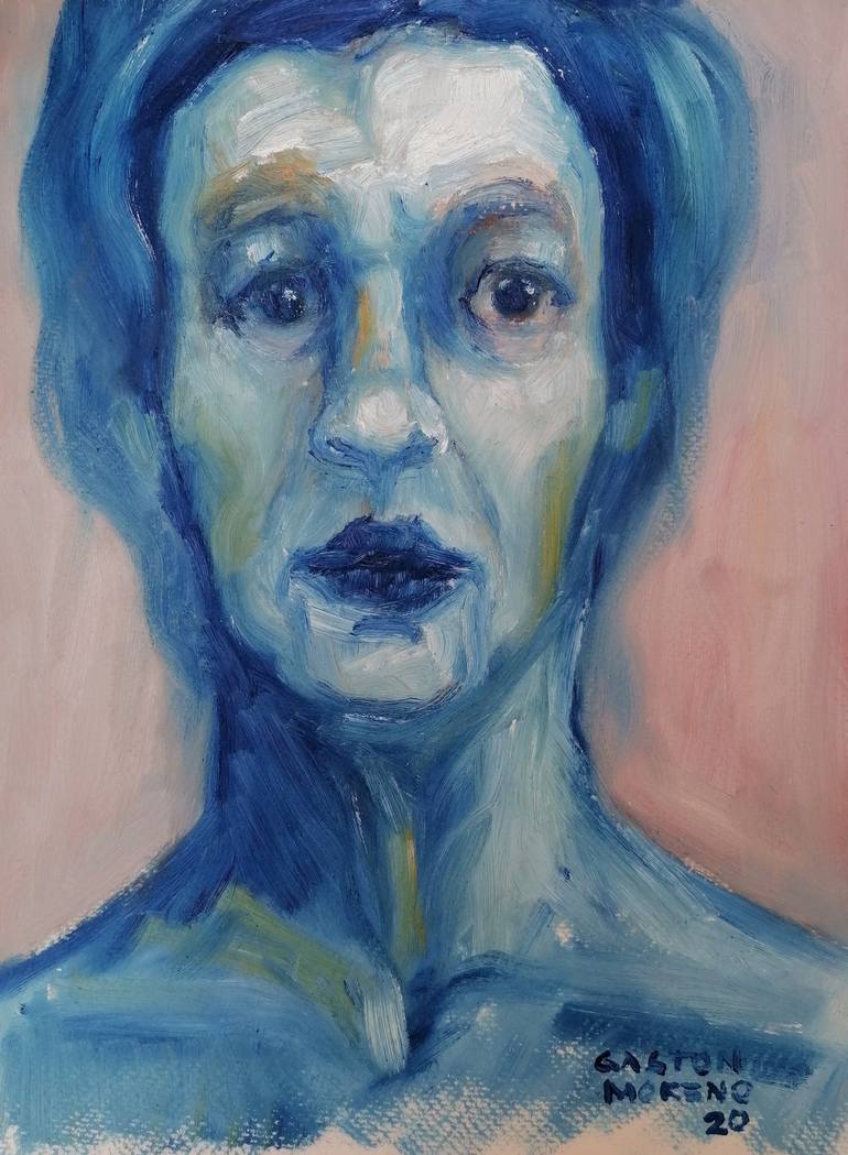 rostro de mujer azul Painting by Gaston Rene Moreno Manzo | Saatchi Art