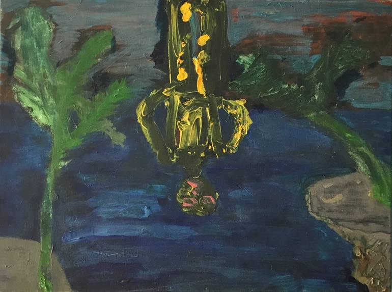 (1of1 Canvas) Happy on the palm trees near ocean Painting by A A ...