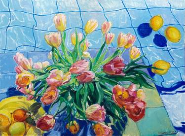 TULIPS ON BLUE thumb