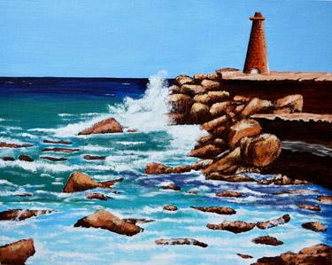 Sea and Lighthouse - Landscape Painting thumb
