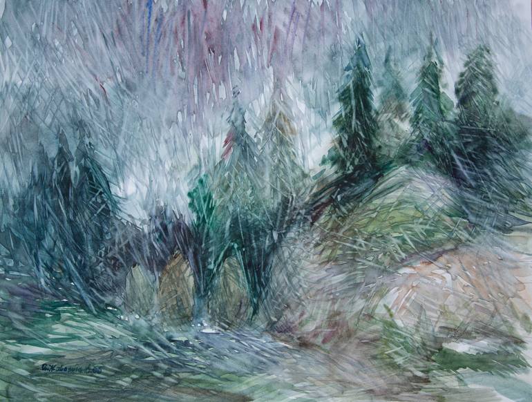 In the rain Painting by Pavel Zhavoronkov | Saatchi Art Finland