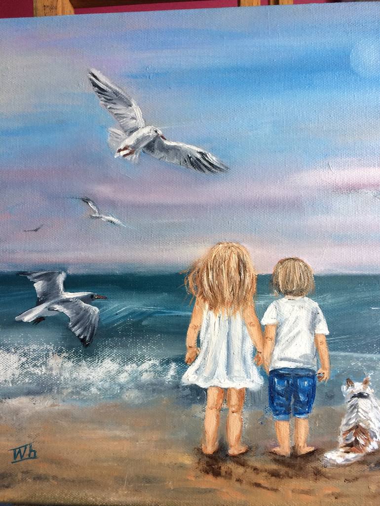 Original Impressionism Children Painting by Ira Whittaker